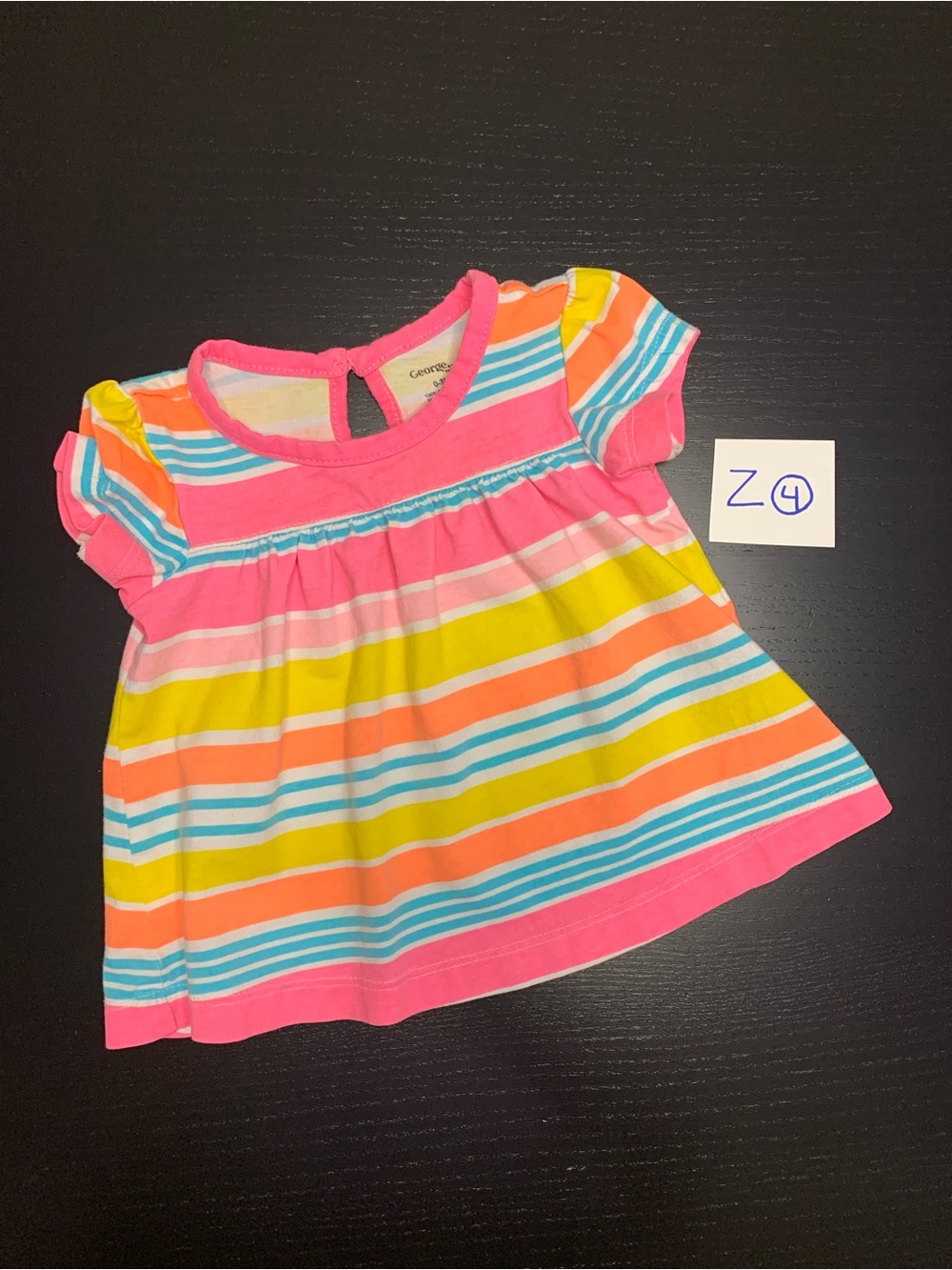 ⭐️5/$10.00⭐️ George 0-3m Bright Pink Multicolor Striped Short Sleeve Tee